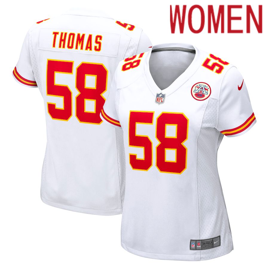 Women Kansas City Chiefs #58 Derrick Thomas Nike White Retired Game NFL Jersey->women nfl jersey->Women Jersey